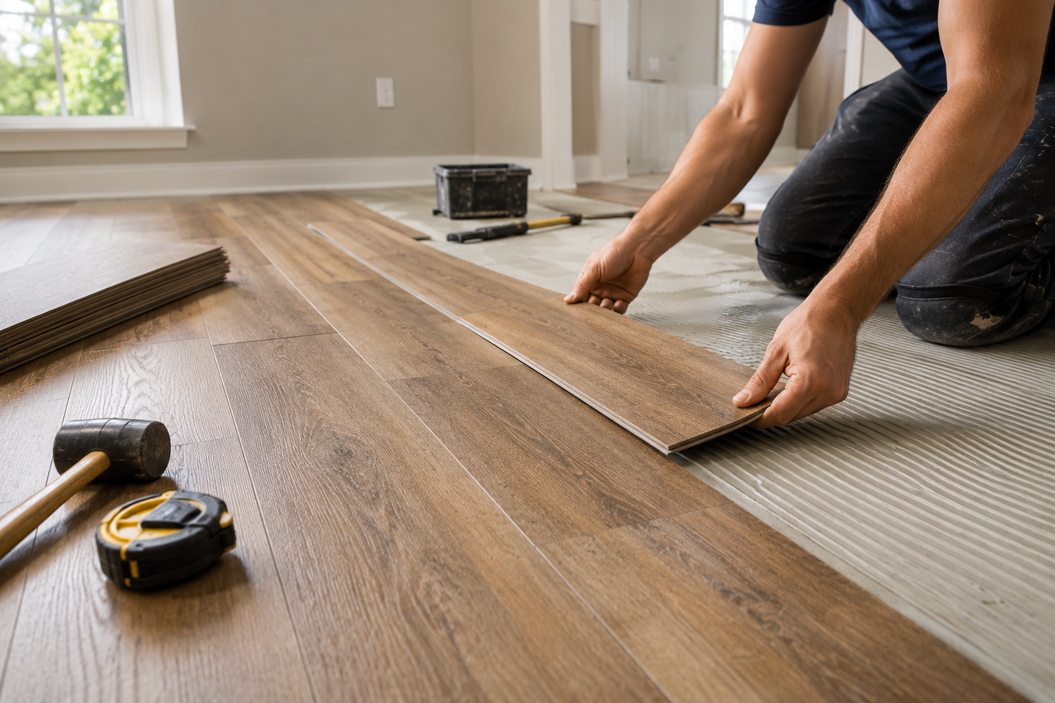 LVP flooring being installed